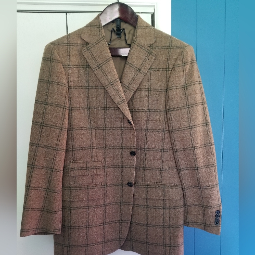Andrew Carrington Unaltered 42R 3/2 Roll Brown Check Shetland Wool Sportcoat